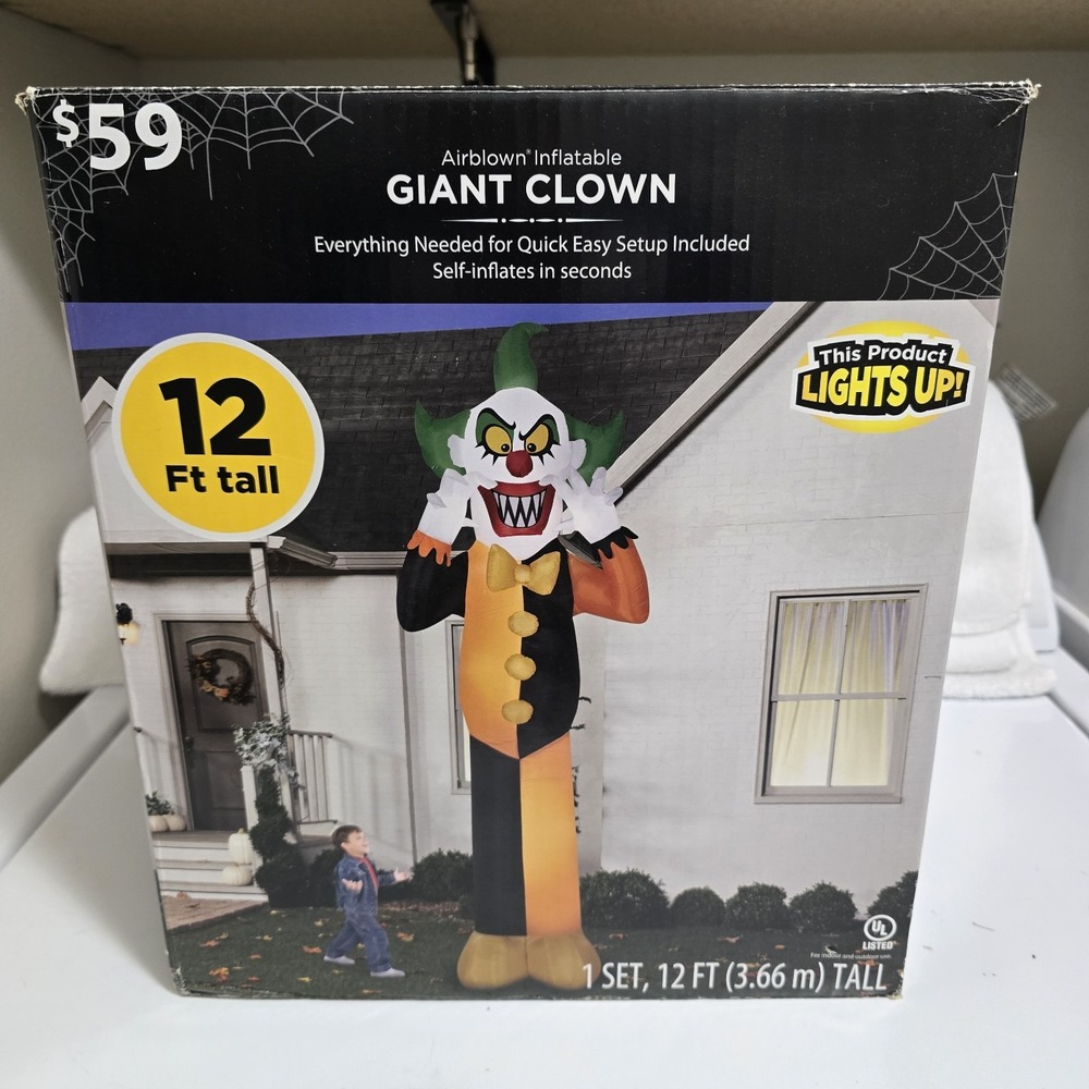 Gemmy 12ft Giant Scary Halloween Clown Airblown Inflatable Light Up